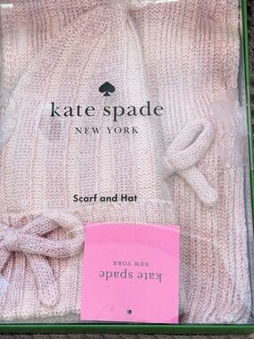 kate spade Pink Metallic Ribbed Knit Hat & Scarf Set